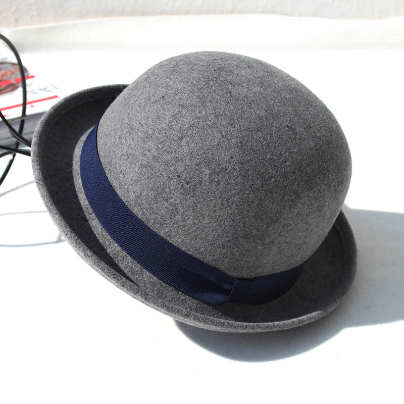 Casual British Style Round Top Curled Wool Bow Hat - The Summer Stop