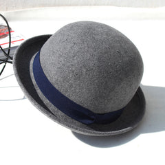Casual British Style Round Top Curled Wool Bow Hat - The Summer Stop