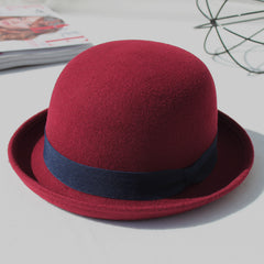 Casual British Style Round Top Curled Wool Bow Hat - The Summer Stop