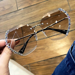 Rimless Sunglasses With Diamond-Studded Polygonal Sunglasses - The Summer Stop
