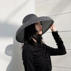 Black Net Red Straw Hat Sun Hat Sunscreen Holiday Seaside Beach Big Brim Summer Sun Hat - The Summer Stop