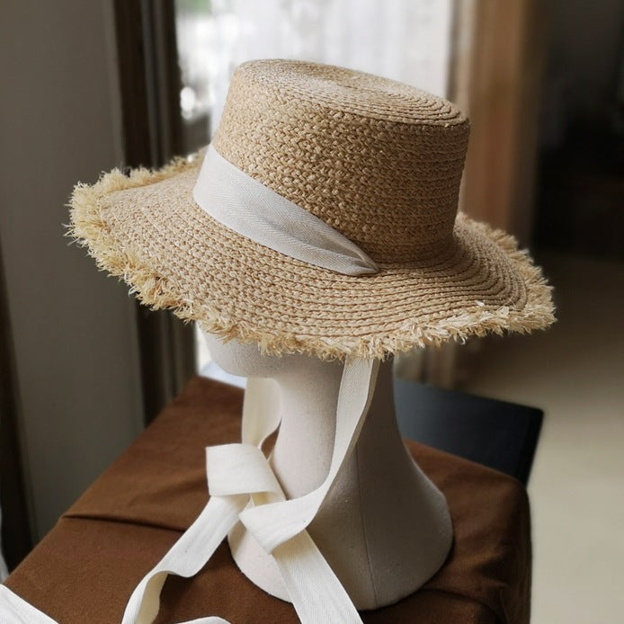 Raw Raffia Hat Bowknot Beach Hepburn Sun Hat Holiday - The Summer Stop
