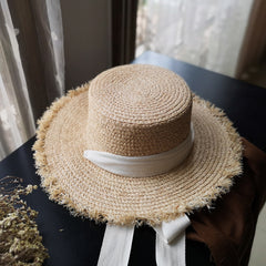 Raw Raffia Hat Bowknot Beach Hepburn Sun Hat Holiday - The Summer Stop