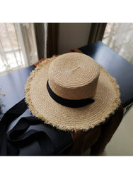 Raw Raffia Hat Bowknot Beach Hepburn Sun Hat Holiday - The Summer Stop