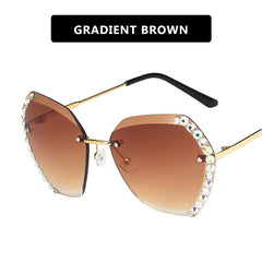 Rimless Sunglasses With Diamond-Studded Polygonal Sunglasses - The Summer Stop
