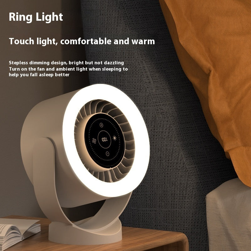Adjustable Desktop Fan with LED Ambient Light – Rechargeable USB Quiet Table Fan with 100-Speed Touch Control & Wall Mount Option