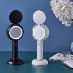 Mini Silent USB Handheld Fan with Light & Built-In Mirror