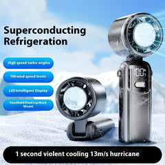 Violent High-Speed USB Fan – Handheld, Neck-Wearable, ICE Cool with Digital Display