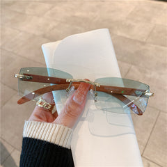 Fashion Sunglasses Frameless Wood Grain Glasses Leg Sunglasses - The Summer Stop