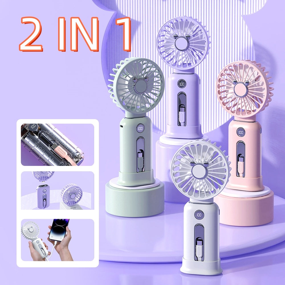 2-in-1 Handheld Fan Fast Charging Power Supply Portable Handheld Small Fan Desktop Silent Mini Fan For Home - The Summer Stop
