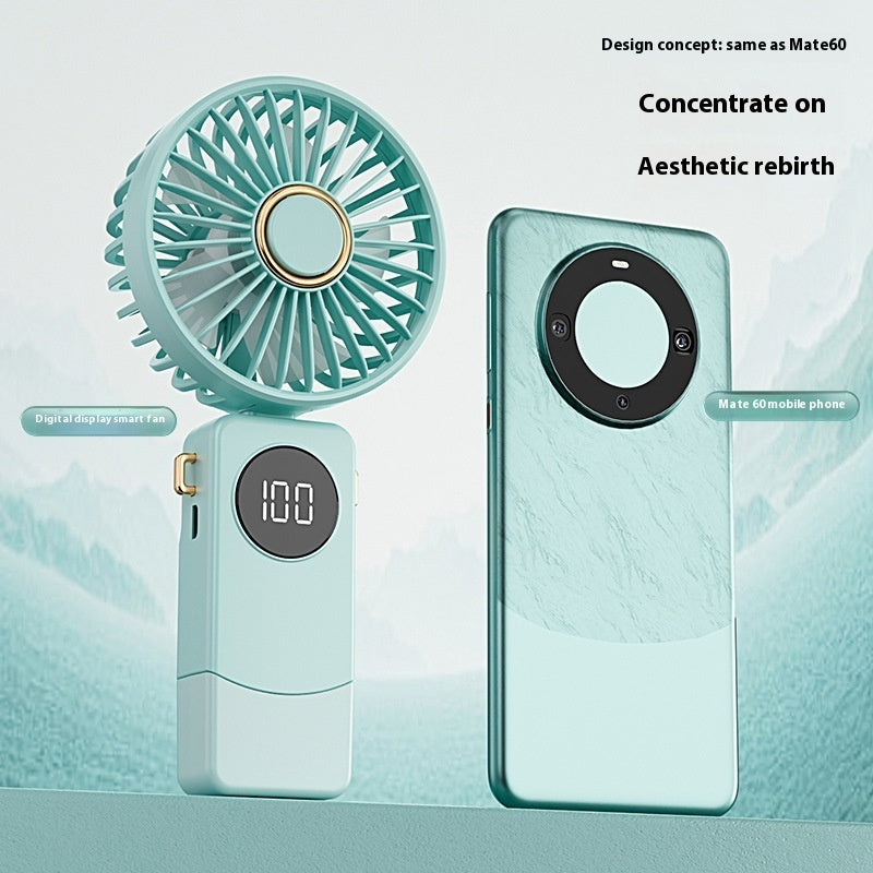 Handheld Fan Digital Display Hanging Neck Folding Charging - The Summer Stop