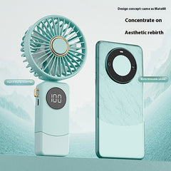 Handheld Fan Digital Display Hanging Neck Folding Charging - The Summer Stop